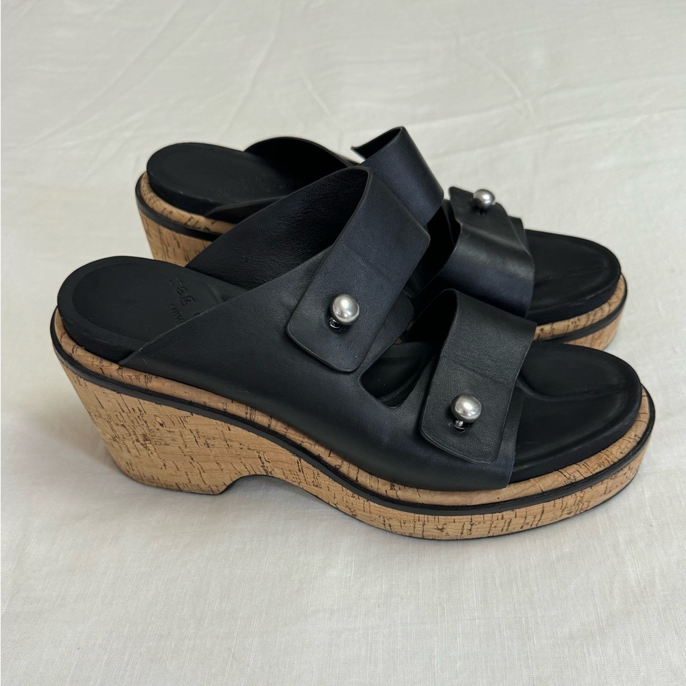 Rag & Bone Sommer Leather Double-Buckle Slide High-Heel Wedge Sandals Size 41 - Picture 3 of 12